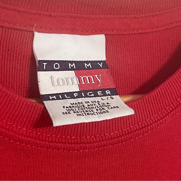 Vintage90s Tommy Hilfiger Flag Logo Mini Shirt Dress Red Size L - Picture 4 of 5